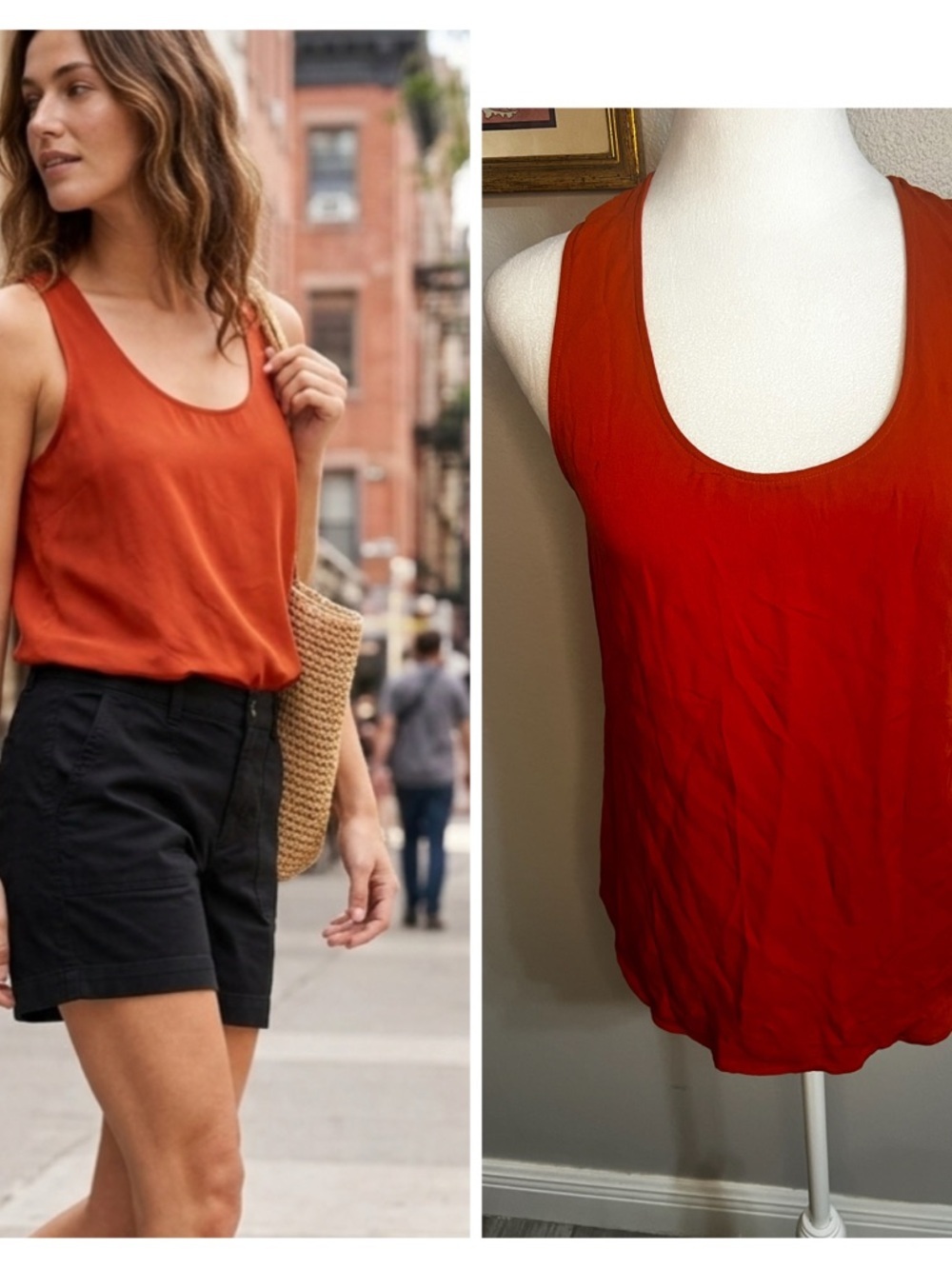 Theory Womens Solid Red Orange 100%
Silk Round Neck Tank Small